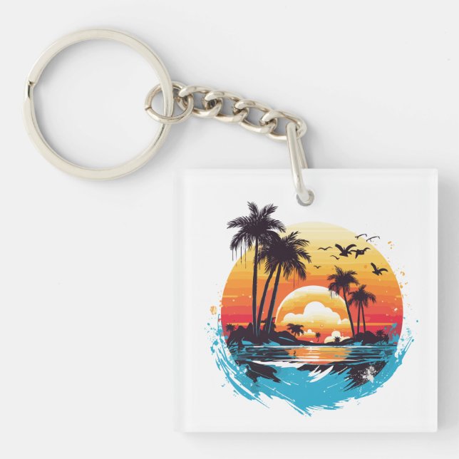 Tropical Sunset Paradise Key Ring (Front)
