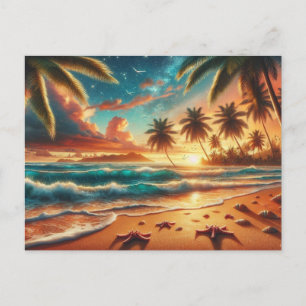 Tropical Sunset Paradise Painting Postcard