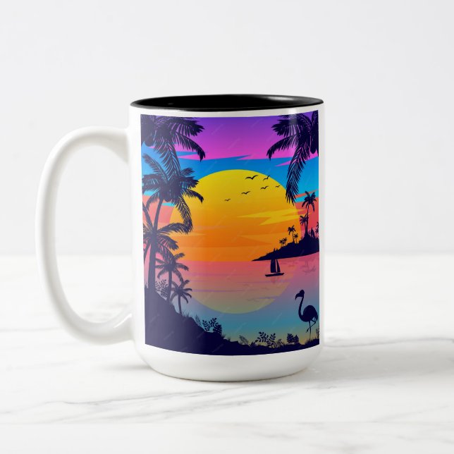 Tropical Sunset Paradise Two-Tone Coffee Mug (Left)
