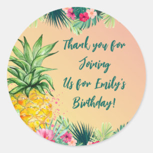 Tropical Sunset Pineapple Girls Birthday Thank you Classic Round Sticker