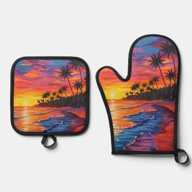 Tropical Sunset Pot Holder  Oven Mitt & Pot Holder Set (Front)