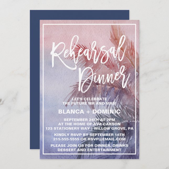 Tropical Sunset Rehearsal Dinner Invitation (Front/Back)