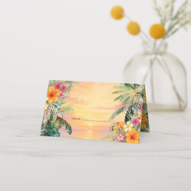 Tropical Sunset Rehearsal Dinner Place Card (Front)