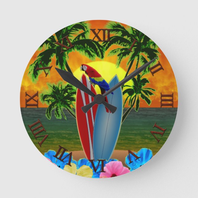 Tropical Sunset Round Clock (Front)