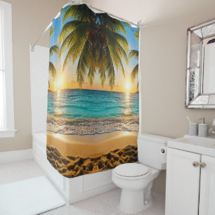 Tropical Sunset Sanctuary Golden Hour Palm Beach Shower Curtain