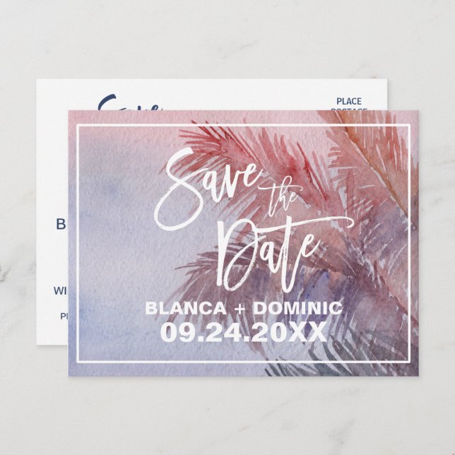 Tropical Sunset Save the Date Announcement Postcard (Front/Back)