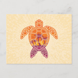Tropical Sunset Sea Turtle Design Announcement Postcard