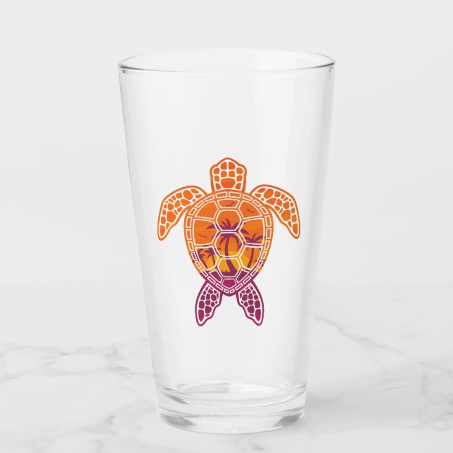 Tropical Sunset Sea Turtle Design Glass (Front)