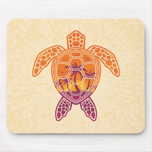Tropical Sunset Sea Turtle Design Mouse Pad (Front)