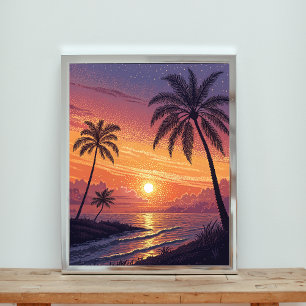 Tropical Sunset Serenity: A Pixelated Paradise  Poster