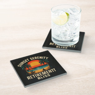 Tropical Sunset Serenity Retirement Beach Scene Glass Coaster