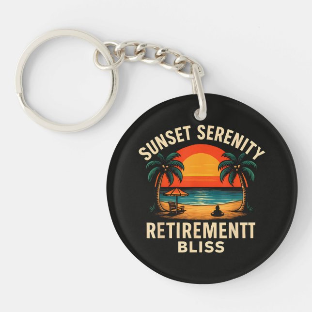 Tropical Sunset Serenity Retirement Beach Scene Key Ring (Front)