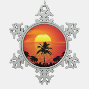 Tropical Sunset Snowflake Pewter Christmas Ornament