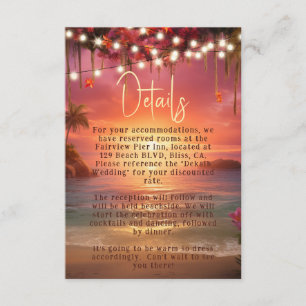 Tropical Sunset String Lights Beach Wedding Detail Enclosure Card