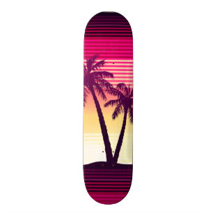 Tropical sunset stripes skateboard