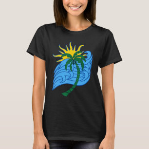 Tropical Sunset Sun Palm Tree Blue Ocean Sea Waves T-Shirt