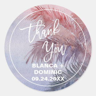 Tropical Sunset Thank You Wedding Favour Classic Round Sticker