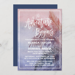 Tropical Sunset The Adventure Begins Wedding Invitation