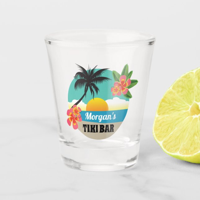Tropical Sunset Tiki Bar with Name  Shot Glass (Front)