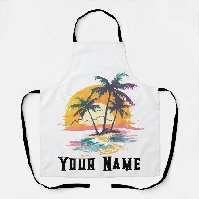 Tropical Sunset Vibes – Palm Trees & Beach Design Apron (Front)