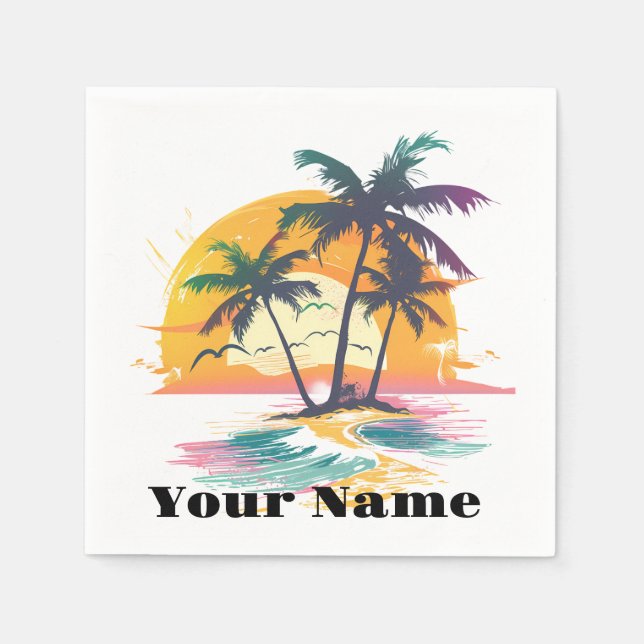 Tropical Sunset Vibes – Palm Trees & Beach Design Napkin (Front)