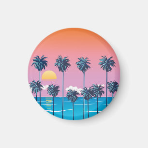 Tropical Sunset: Vintage Beach Illustration Magnet