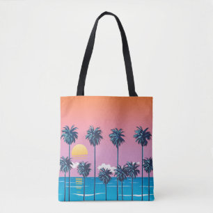 Tropical Sunset: Vintage Beach Illustration Tote Bag