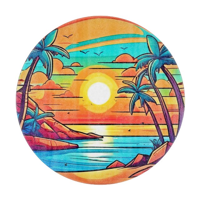 Tropical Sunset: Vivid Coast Cutting Board (Front)