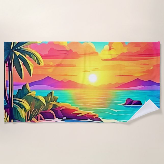 Tropical Sunset: Vivid Sky Beach Towel (Front)