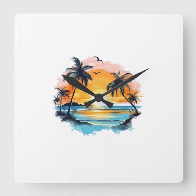 Tropical Sunset Wall Clock  (Front)