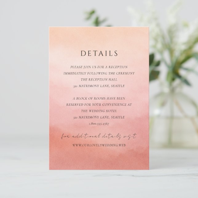 Tropical Sunset Watercolor Elegant Wedding Enclosure Card (Standing Front)