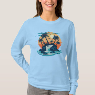 Tropical Sunset Waterfall Graphic T-Shirt