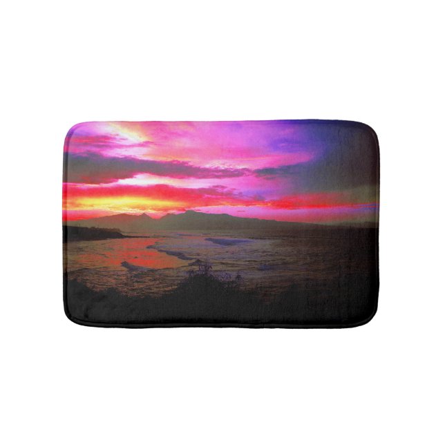 Tropical Sunset Windy Island Sea Bath Mat (Front)