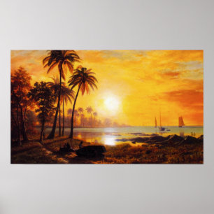 Tropical Sunset with Fishing Boats Poster
