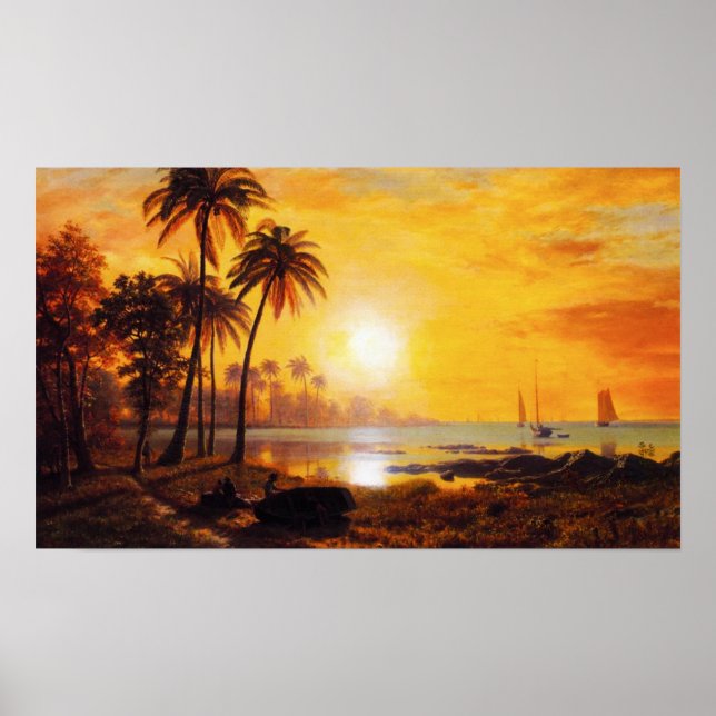 Tropical Sunset with Fishing Boats Poster (Front)