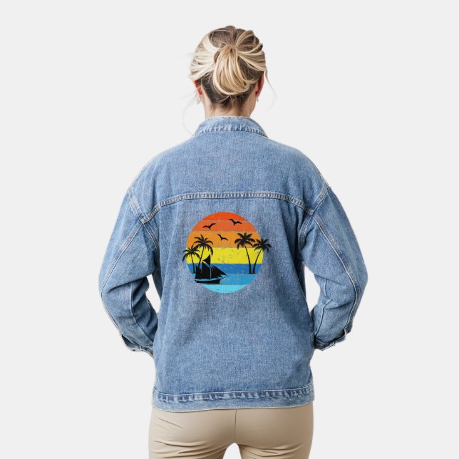 Tropical Sunset With Palm Trees And  A Sailboat Denim Jacket (Model)