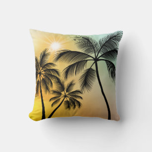 Tropical Sunset with Palm Trees – Beach Nature Art Cushion
