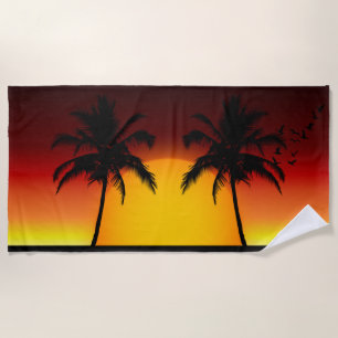 Tropical Sunset with Palm Trees Beach Towel