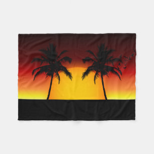 Tropical Sunset with Palm Trees Fleece Blanket