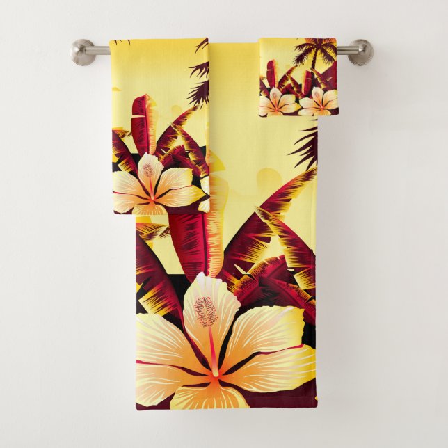 Tropical sunset with palms bath towel set (Insitu)
