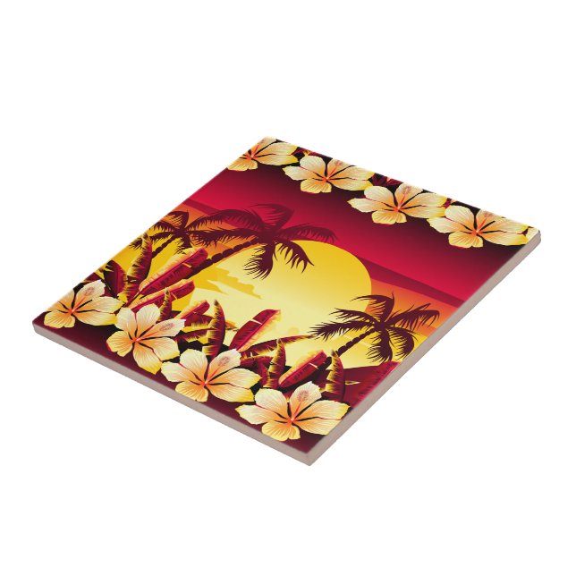 Tropical sunset with palms ceramic tile (Side)