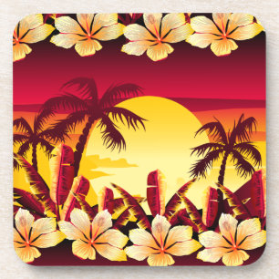 Tropical sunset with palms coaster