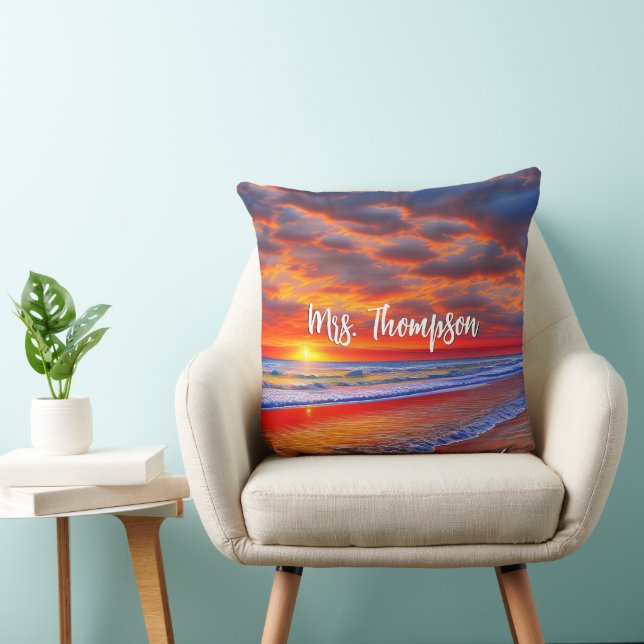 Tropical Sunset with Personalised Name Cushion (Chair)