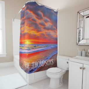 Tropical Sunset with Personalized Name Shower Curtain
