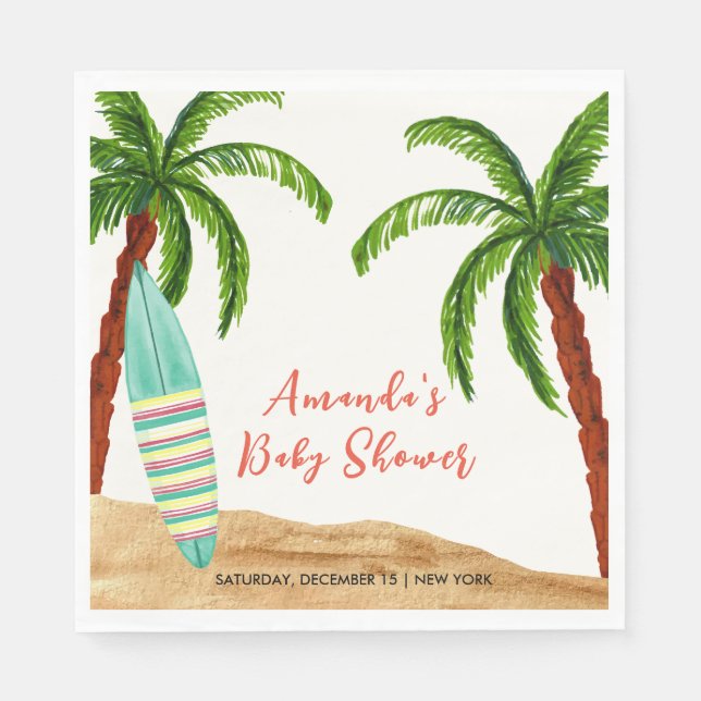 Tropical Surf Baby On Board Baby Shower  Napkin (Front)