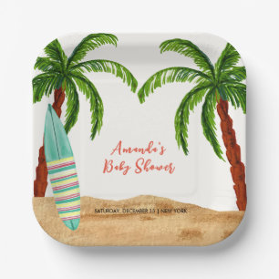 Tropical Surf Baby On Board Baby Shower Paper Plate