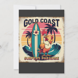Tropical Surf Vibes – Retro Rooster & Waveboard T- Invitation