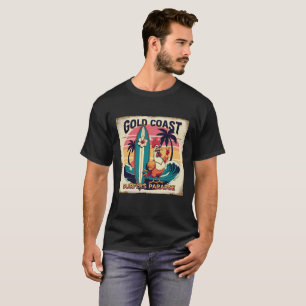 Tropical Surf Vibes – Retro Rooster & Waveboard T- T-Shirt