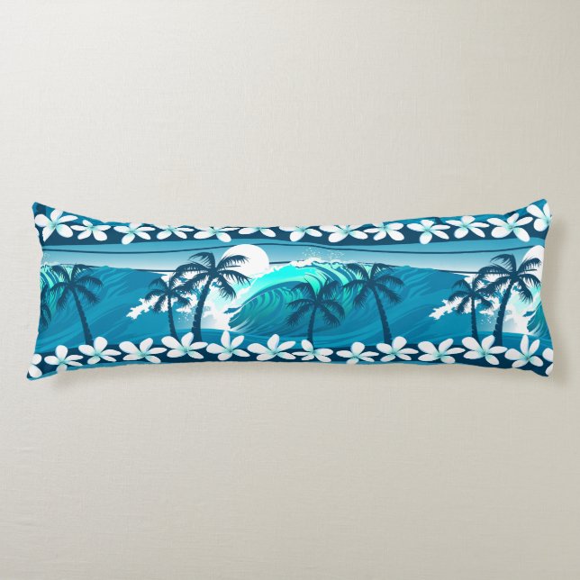 Tropical surf wave with palm trees body cushion (Front)
