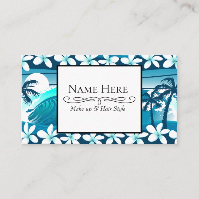 Tropical surf wave with palm trees business card (Front)